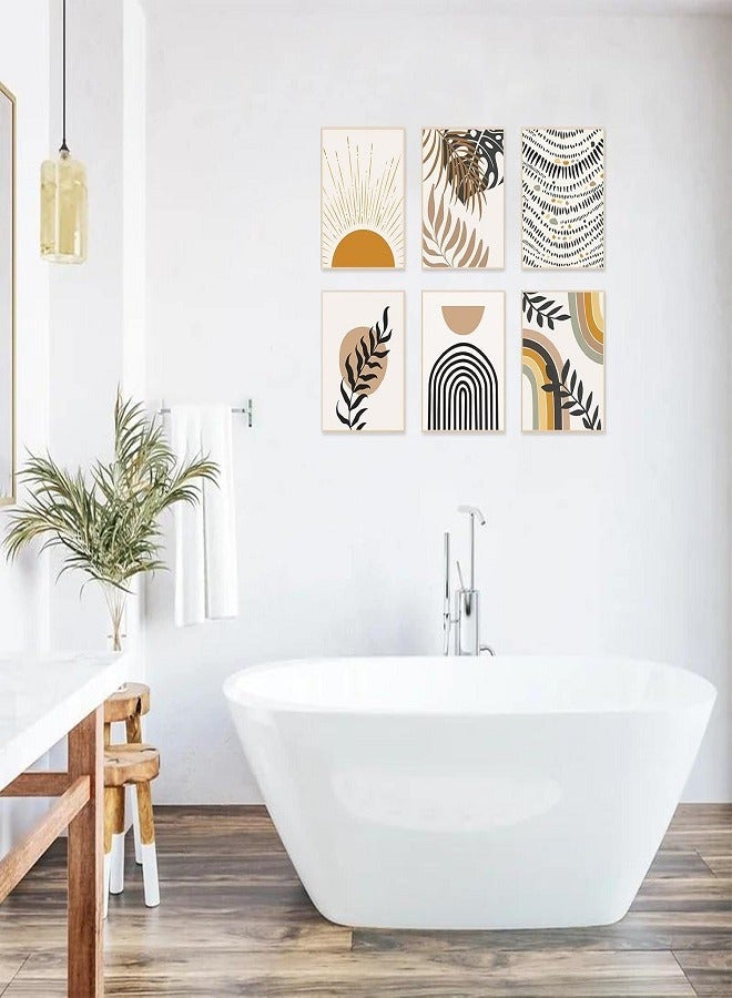 مؤسسة فكرة اليوم مجموعة من 6 مطبوعات فنية جدارية من طراز بوهو، مطبوعات حديثة من منتصف القرن، ملصقات جدارية بسيطة لغرفة النوم وغرفة المعيشة والحمام وديكور غرفة بوهو (8 × 10 بوصة)، بدون إطار - Image 2