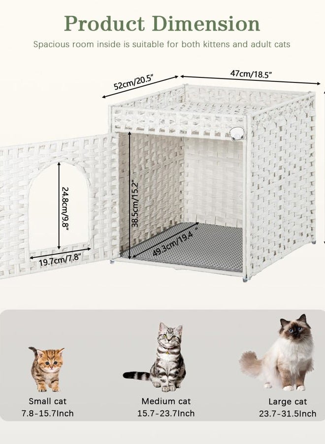 SETVSON Cat Litter Box Enclosure Furniture, Hidden Litter Box with Mat and Fence, Handwoven Rattan Cat House with Two S-Shaped Hooks for Living Room, Bedroom, 18.5 x 20.5 x 19.1 Inches (White - Image 5