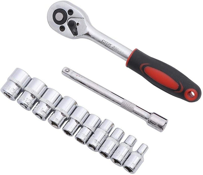 XDLB XDLB IMPORTED Multi Purpose 12 piece sockets 45678910111213 mm 1pc 14inch rachet handle 1pc 14inchx 5inch extension bar Sockets Set 