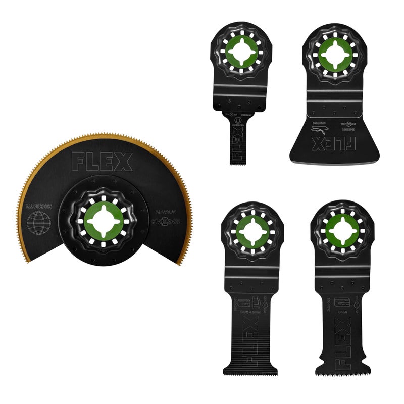 FLEX 5Piece Oscillating Tool Trimming Project Blade Set Cuts Wood Wood with Nails Metal Drywall Plastic PVC FAM400015