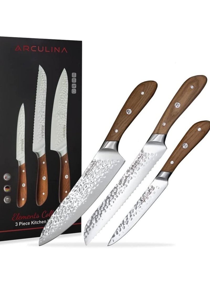 ARCULINA ARCULINA Knife Set in High Grade German Steel Hammered Blade with Ashwood Handle  - Image 1