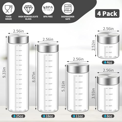 CWHHRN 8 Oz Glass Juice Bottles, 4 Pack Glass Bottles with Lids, BPA Free, Borosilicate Glass, Leak Proof Lids for Juicing, Smoothies, Infused Water, Beverage Storage, Shaker Bottles - Image 2
