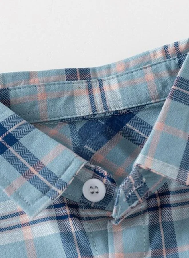 يونيكي Blue Collared Long Sleeve Checkered Shirt
