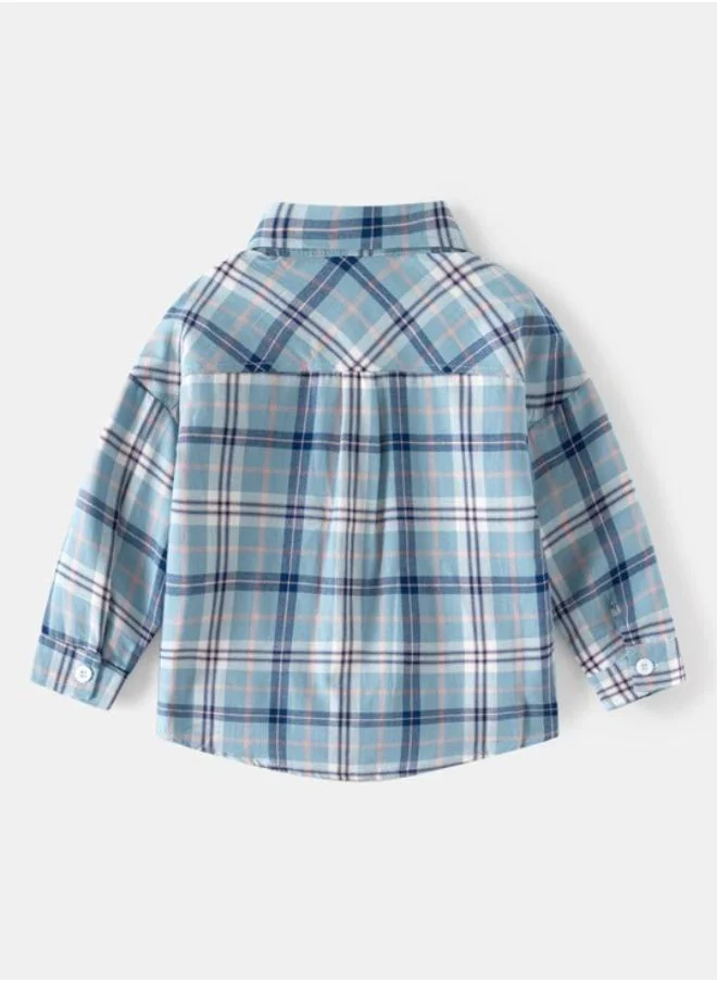 YUNIQEE Blue Collared Long Sleeve Checkered Shirt