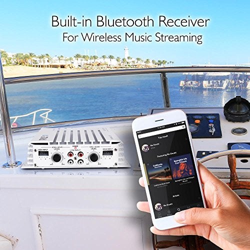 Pyle 2.1 Bluetooth Marine Amplifier Receiver - Waterproof 4 Channel Wireless Bridgeable Audio Amp for Stereo Speaker with 400W Power Dual MOSFET Supply, GAIN Level & LED Indicator, Black - PLMRA410BT - Image 2