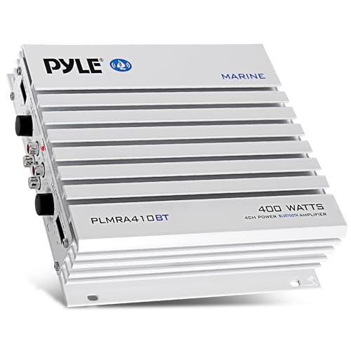 Pyle 2.1 Bluetooth Marine Amplifier Receiver - Waterproof 4 Channel Wireless Bridgeable Audio Amp for Stereo Speaker with 400W Power Dual MOSFET Supply, GAIN Level & LED Indicator, Black - PLMRA410BT - Image 1