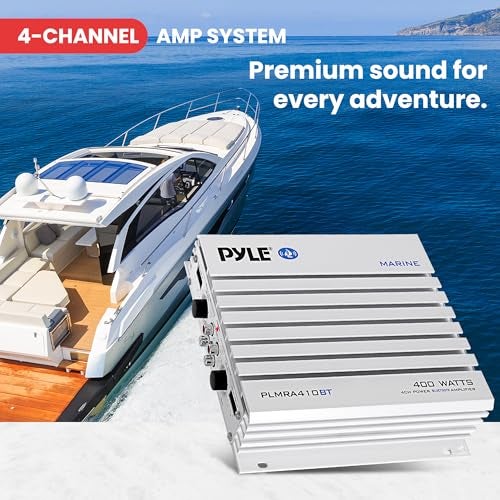 Pyle 2.1 Bluetooth Marine Amplifier Receiver - Waterproof 4 Channel Wireless Bridgeable Audio Amp for Stereo Speaker with 400W Power Dual MOSFET Supply, GAIN Level & LED Indicator, Black - PLMRA410BT - Image 3