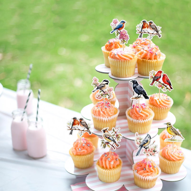 Ercadio 32 Pcs Bird Party Cupcake Toppers Hawaiian Summer Rainforest Bird Cake Pick Decorations for Bird Theme Baby Shower Birthday Party Cake Decorations Supplies - Image 5