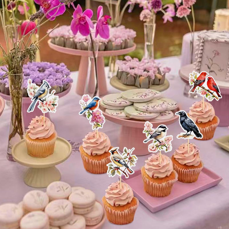 Ercadio 32 Pcs Bird Party Cupcake Toppers Hawaiian Summer Rainforest Bird Cake Pick Decorations for Bird Theme Baby Shower Birthday Party Cake Decorations Supplies - Image 4
