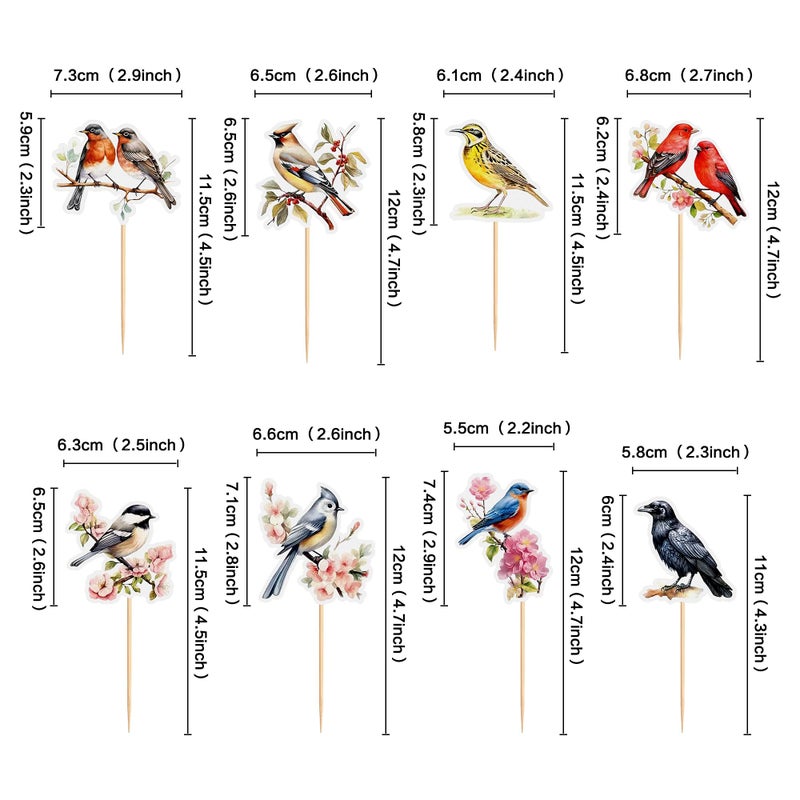 Ercadio 32 Pcs Bird Party Cupcake Toppers Hawaiian Summer Rainforest Bird Cake Pick Decorations for Bird Theme Baby Shower Birthday Party Cake Decorations Supplies - Image 2