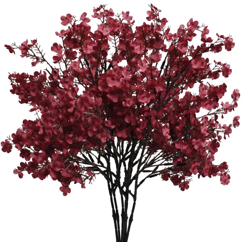 Mandy's Burgundy Artificial Babyâ€™s Breath European Flowers 6 Bundles Silk Gypsophila with Bendable Stems for Fall Valentine's Day and Easter Centerpiece Wedding Decor and Table Arrangements - Image 1