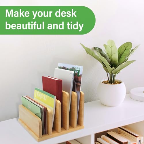 Deefielly Desk File Mail Organizer Countertop, 5 Slots Bamboo Folder Sorter Holder for Letter, Envelope, Paper, Bill Filing, Desktop Tray Organizer for Office & Home - Image 5