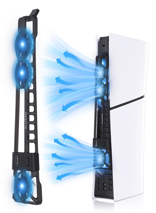 ELUTENG Cooling Fan for PS5 Slim Console Quiet Cooler Fan for PS5 Slim Disc and Digital Editions with 3 Adjustable Speeds Auto on off Cooling Accessories for PS5 Slim with LED Light and USB 2.0 Port - Image 1