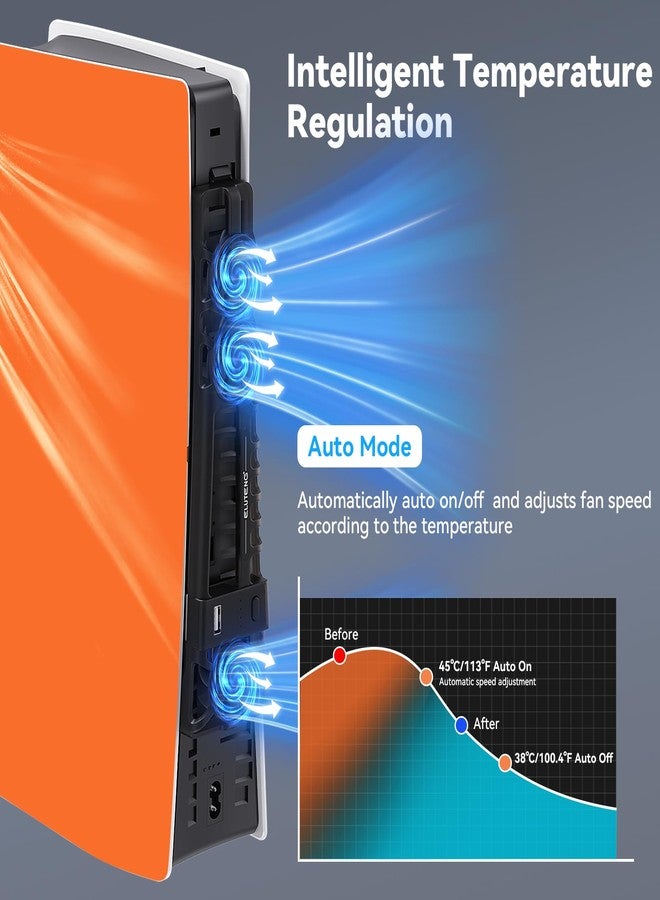 ELUTENG Cooling Fan for PS5 Slim Console Quiet Cooler Fan for PS5 Slim Disc and Digital Editions with 3 Adjustable Speeds Auto on off Cooling Accessories for PS5 Slim with LED Light and USB 2.0 Port - Image 5