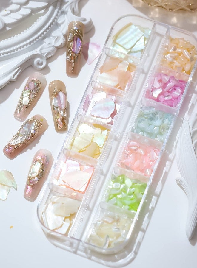 Wsimily 24 Grids Mermaid Nail Art Nail Flakes, Wsimily 3D Seashell Nail Art Irregular Holographic Abalone Seashell Colorful Manicure Mermaid Slices UV Gel Flake for Women Girls Nail Art Decoration - Image 4