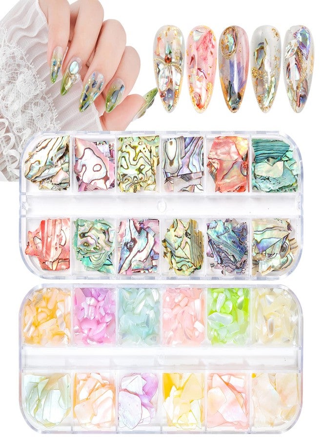 Wsimily 24 Grids Mermaid Nail Art Nail Flakes, Wsimily 3D Seashell Nail Art Irregular Holographic Abalone Seashell Colorful Manicure Mermaid Slices UV Gel Flake for Women Girls Nail Art Decoration - Image 1