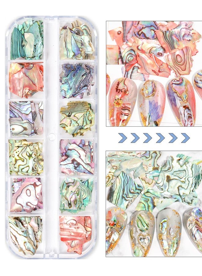Wsimily 24 Grids Mermaid Nail Art Nail Flakes, Wsimily 3D Seashell Nail Art Irregular Holographic Abalone Seashell Colorful Manicure Mermaid Slices UV Gel Flake for Women Girls Nail Art Decoration - Image 2