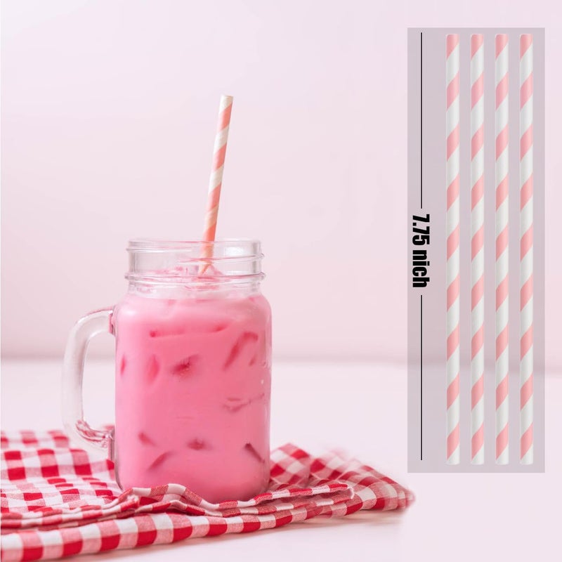 ALINK 100 Pink and White Striped Paper Straws  Biodegradable Disposable Drinking Straws for Christmas  Brithday  New Year  Party Decoration Supplies - Image 2