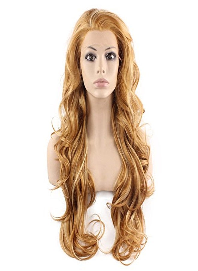 MX angel Long Wavy Celebrity Natural Hair Line Synthetic Lace Front Blond Wig - Image 1