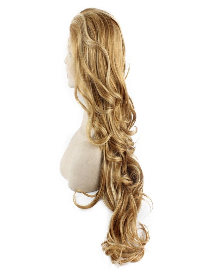 MX angel Long Wavy Celebrity Natural Hair Line Synthetic Lace Front Blond Wig - Image 5