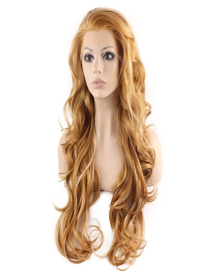 MX angel Long Wavy Celebrity Natural Hair Line Synthetic Lace Front Blond Wig - Image 2