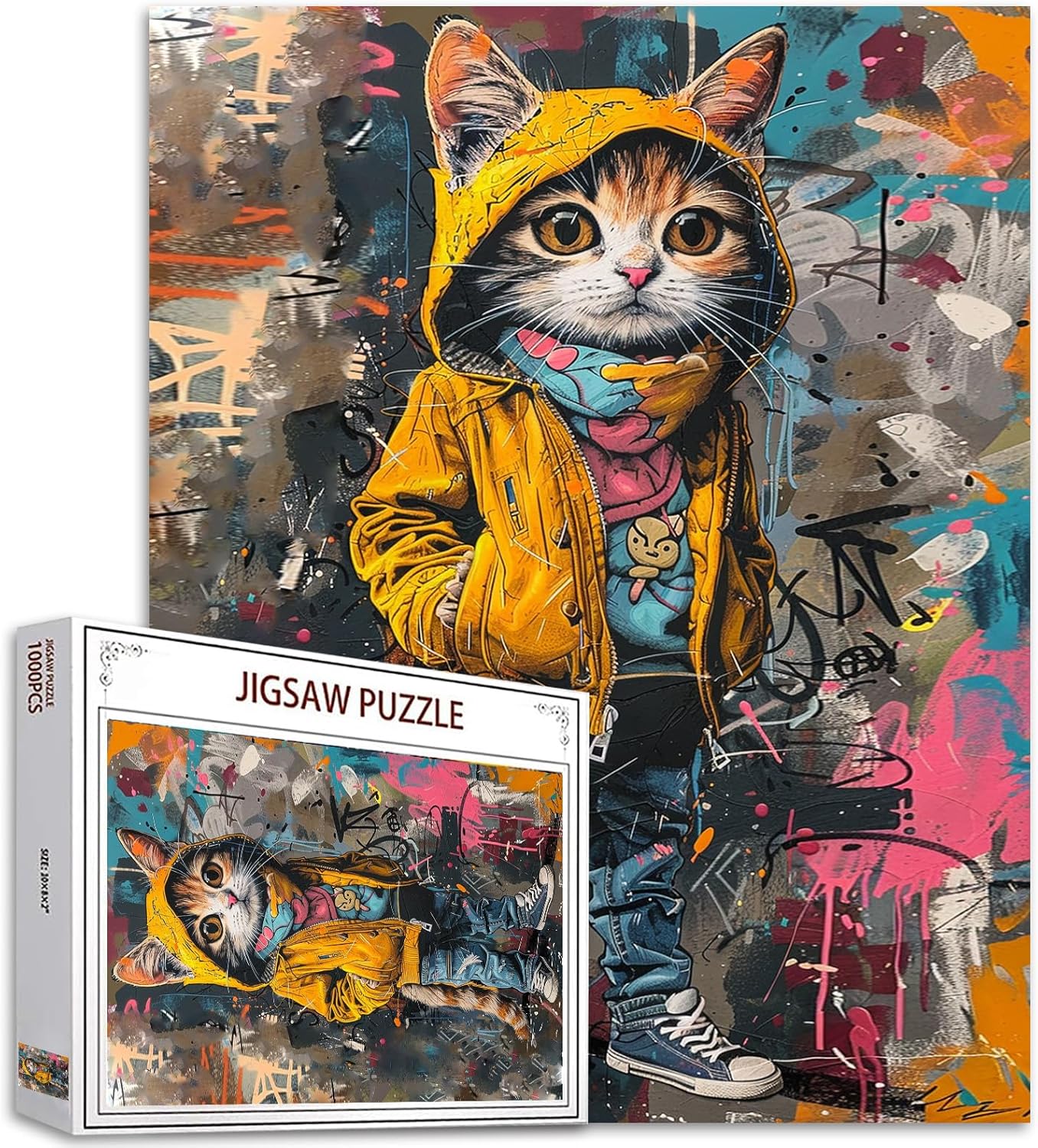 1000 Piece Puzzle for Adults Yellow Kitten Puzzle Family Puzzle ToysAbstract Graffiti Cat Puzzles Gift Hiphop Style 1000 Pieces Jigsaw Puzzles Creative Colorful Animals Theme