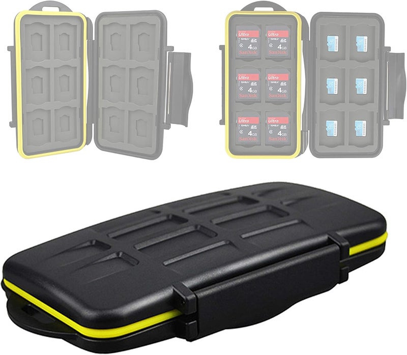 Fotasy JJC MC-SDMSD24 Ruggard SD Card Case, Micro SD Card Case, Water-Resistant Case for SD Micro SD Cards, Rubber Sealed Ergonomic Locking Easy Carrying Memory Card Case Fits 12 SD 12 Micro SD Cards - Image 1