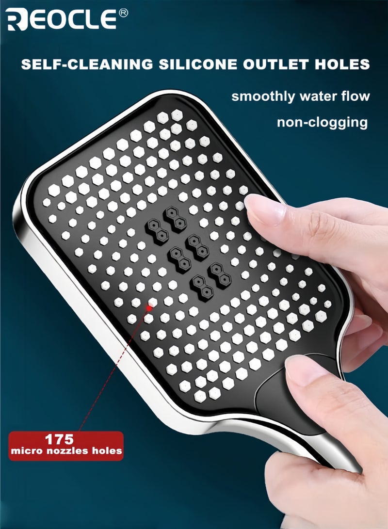ريوكل رأس دش يدوي عالمي عالي الضغط مربع حمام دش محمول مع 3 أوضاع رش قوية لتوفير المياه مثالية للأسر ذات ضغط الماء المنخفض للبالغين وكبار السن - Image 4