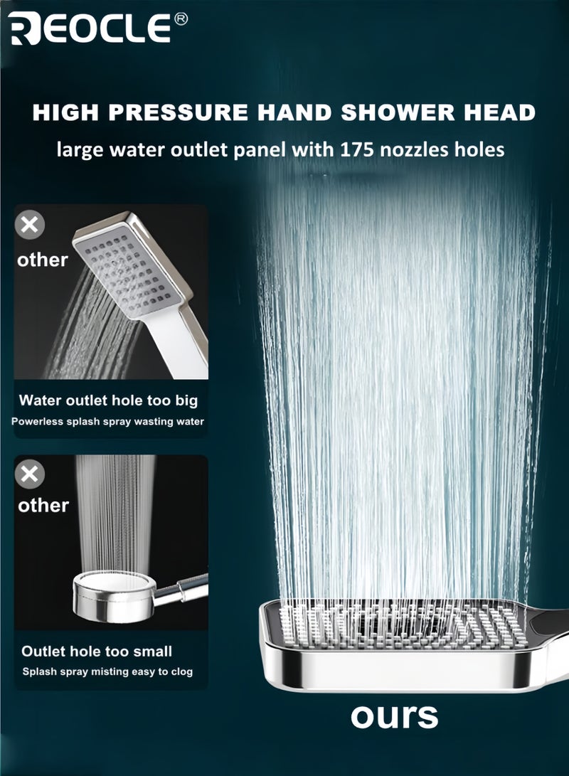 ريوكل رأس دش يدوي عالمي عالي الضغط مربع حمام دش محمول مع 3 أوضاع رش قوية لتوفير المياه مثالية للأسر ذات ضغط الماء المنخفض للبالغين وكبار السن - Image 3