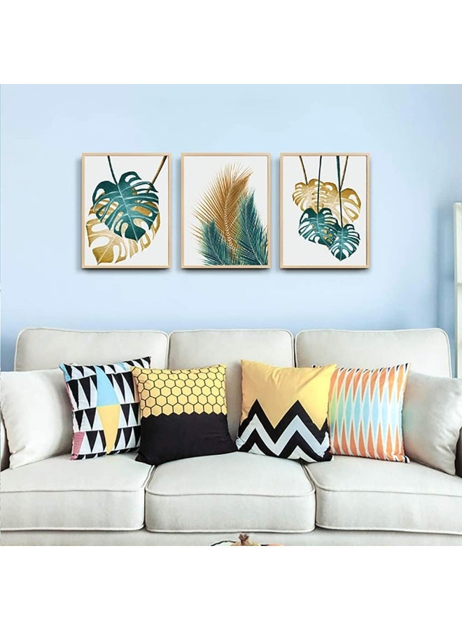 Home Trove Natural Wood Framed Wall Art For Living Room Wall Decorations For Bedroom Kitchen Wall Decor Dining Room Abstract Painting Leaves Wall Pictures Artwork Bathroom Home Decor 3 Piece Framed Art Prints  - Image 2