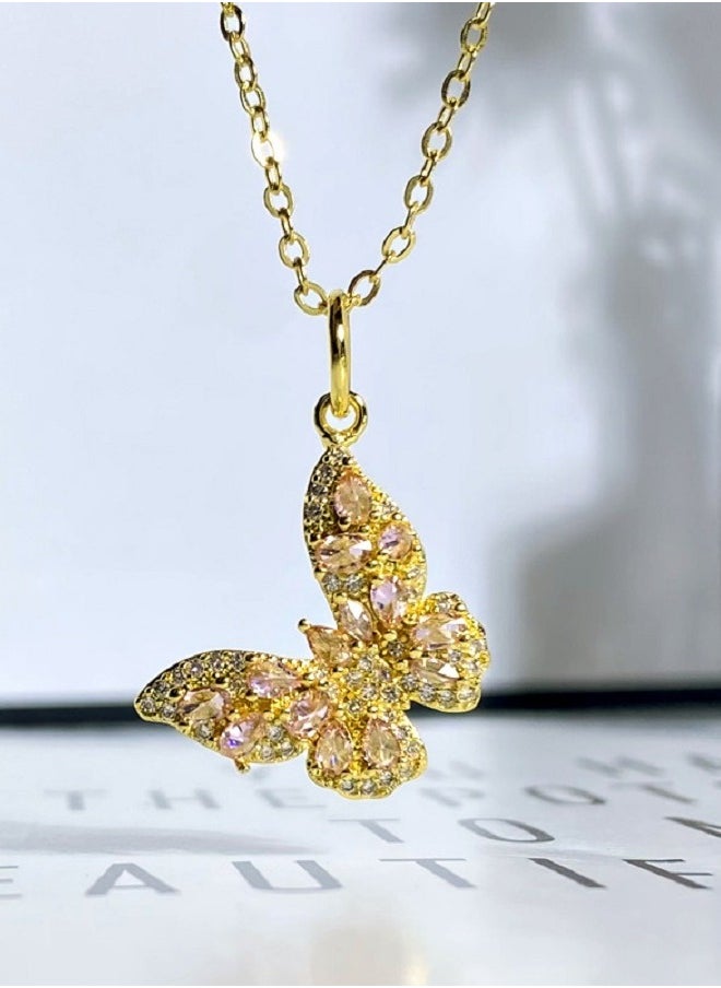 Beauenty - Gemstone butterfly ring gold plated non spec encrusted zircon Necklance female - Image 1
