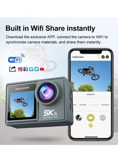 ACTION Ultra HD 5K Action Camera, 30m Waterproof Sports Camera, Lightweight Anti Shake Vlogging Camera, Outdoor Action Camera For Vlogging Content Creation, (Standard)  - Image 3