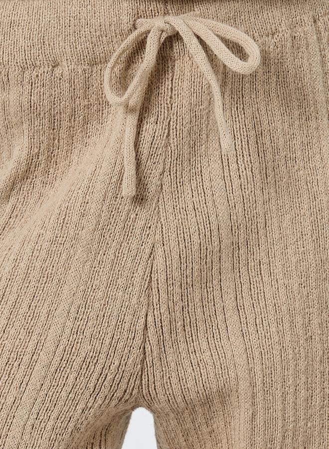 Styli Women Beige Textured Knit Wide Leg Pants with Contrast Trim - Image 3