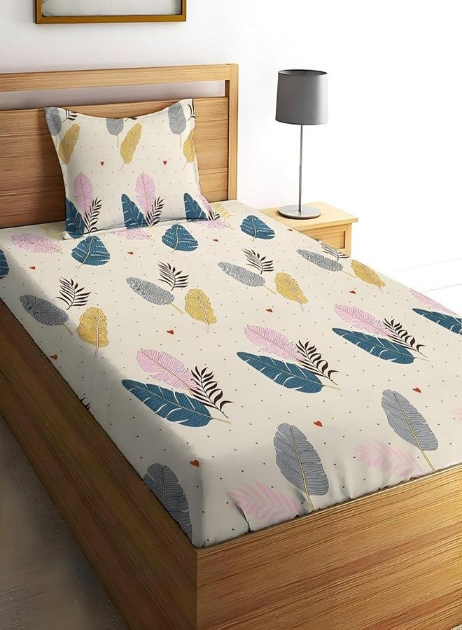 la' amour Cotton Prime Collection Offered 180TC Floral Single Bedsheet Size (60X90) With 1 Matching Pillow Covers Size (17X27) Color-Breathable Summer Topsheet- (Multicolor, Cream) - Image 1