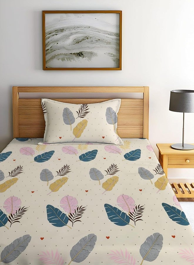 la' amour Cotton Prime Collection Offered 180TC Floral Single Bedsheet Size (60X90) With 1 Matching Pillow Covers Size (17X27) Color-Breathable Summer Topsheet- (Multicolor, Cream) - Image 2