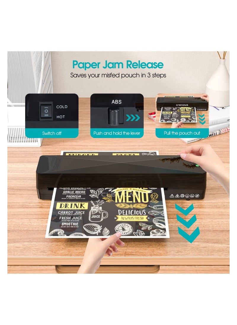 A4 A5 A6 Laminator Machine Laminating Machine, Versatile Thermal Laminating Machine Dual-Mode Hot and Cold Laminator Lightweight Laminator with 15 Laminating Pouches No Bubbles for School Home Use
