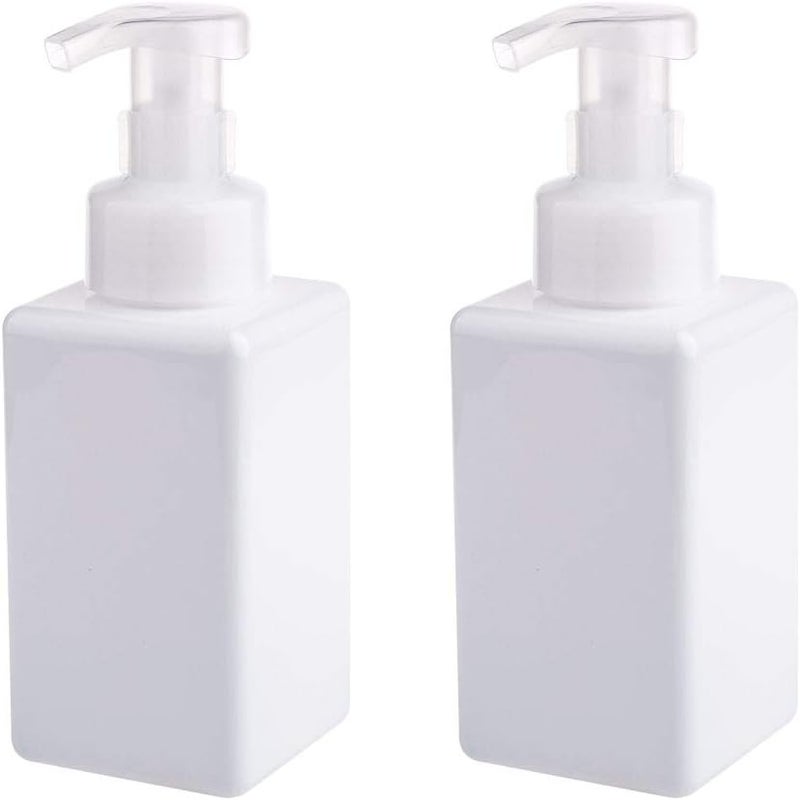 UUJOLY Foaming Soap Dispenser, 450ml (15oz) Refillable Pump Bottle Plastic for Liquid Soap, Shampoo, Body Wash (2 Pcs) (White) - Image 1