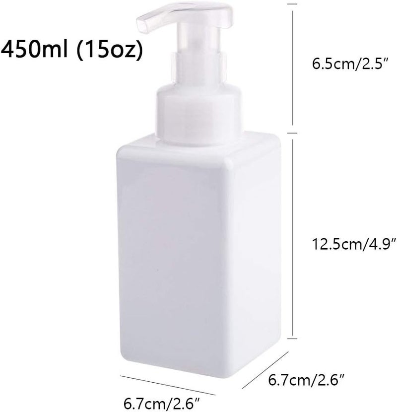 UUJOLY Foaming Soap Dispenser, 450ml (15oz) Refillable Pump Bottle Plastic for Liquid Soap, Shampoo, Body Wash (2 Pcs) (White) - Image 5