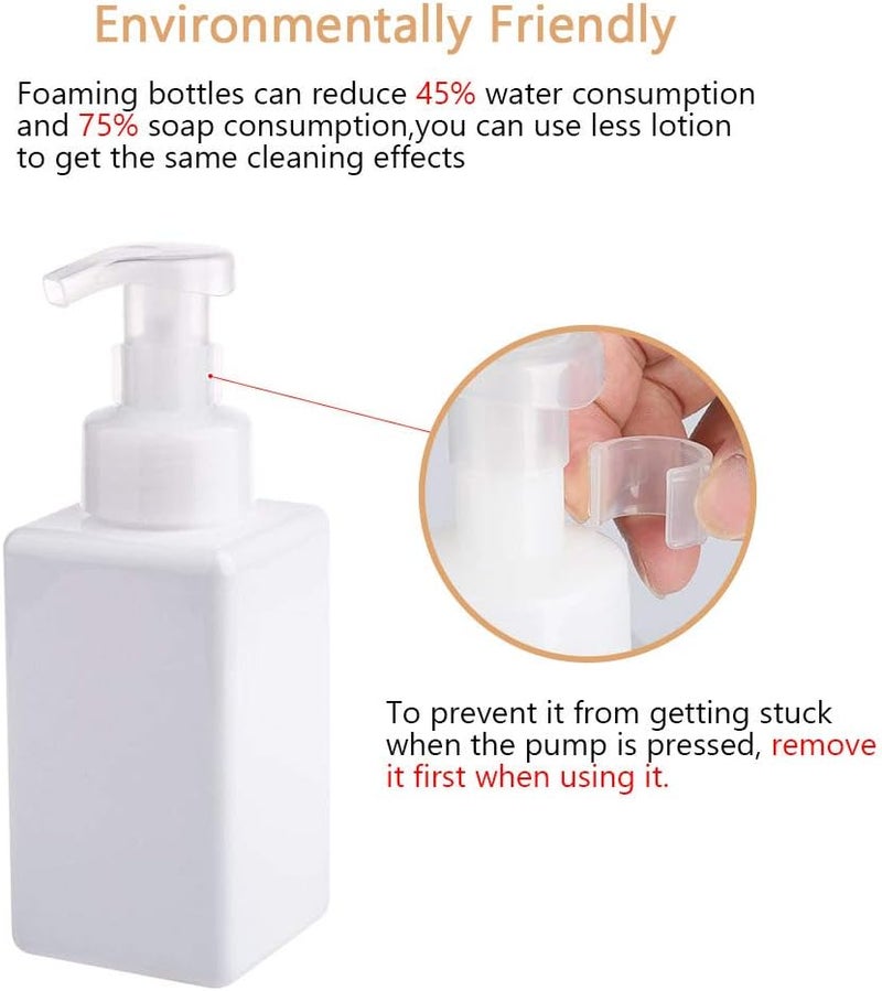 UUJOLY Foaming Soap Dispenser, 450ml (15oz) Refillable Pump Bottle Plastic for Liquid Soap, Shampoo, Body Wash (2 Pcs) (White) - Image 2