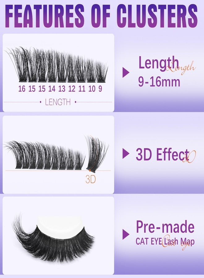 Geeneiya Pre-made Cat Eye Lash Extension Kit Lash Clusters Kit 9-16mm Wispy Cluster Eyelash Extension Kit 80D+100D Individual Eyelashes with Lash Bond and Seal, Lash Tweezers by Geeneiya - Image 2
