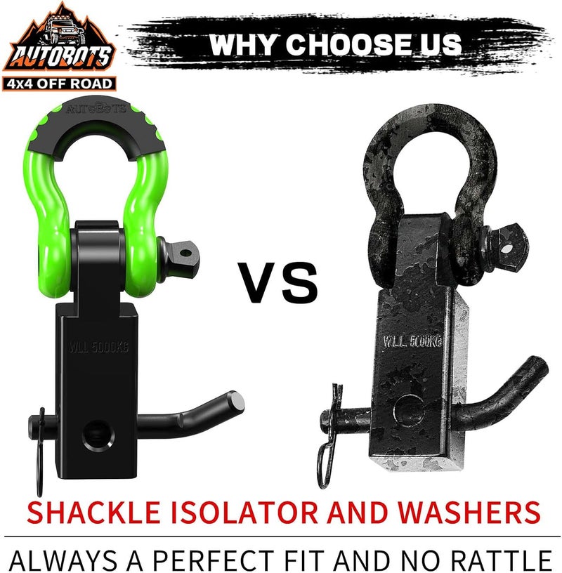 AUTOBOTS Tow Hitch Receiver 2", 45,000 Lbs Break Strength Shackle Hitch Receiver with 5/8" Screw Pin, 3/4 Shackle, Towing Accessories for Vehicle Trailer Recovery Off-Road Green&Black - Image 5