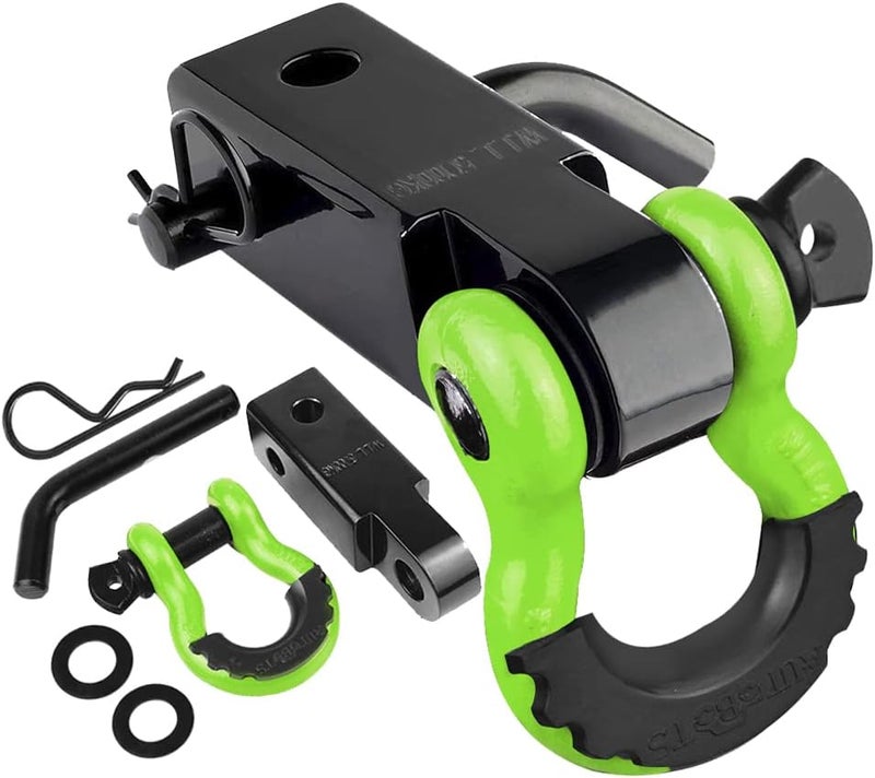 AUTOBOTS Tow Hitch Receiver 2", 45,000 Lbs Break Strength Shackle Hitch Receiver with 5/8" Screw Pin, 3/4 Shackle, Towing Accessories for Vehicle Trailer Recovery Off-Road Green&Black - Image 1