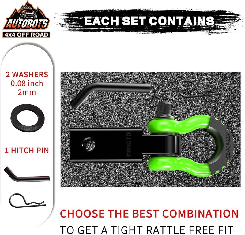 AUTOBOTS Tow Hitch Receiver 2", 45,000 Lbs Break Strength Shackle Hitch Receiver with 5/8" Screw Pin, 3/4 Shackle, Towing Accessories for Vehicle Trailer Recovery Off-Road Green&Black - Image 2