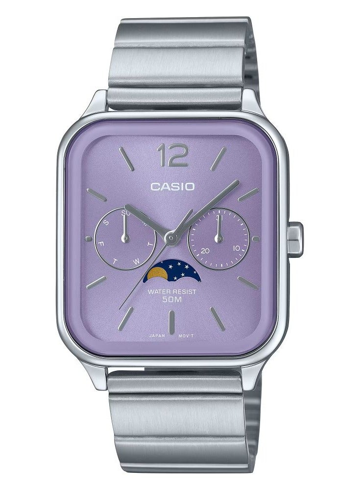 CASIO ساعة رجالية قياسية أنالوج بمينا بنفسجي وسوار من الفولاذ المقاوم للصدأ - MTP-M305D-6AV - Image 1