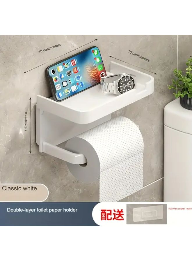 Heavy Duty Black Over The Toilet Tissue Holder And Phone Shelf Combo Space Saving - Image 5