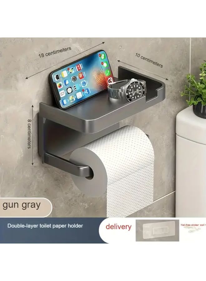 Heavy Duty Black Over The Toilet Tissue Holder And Phone Shelf Combo Space Saving - Image 4