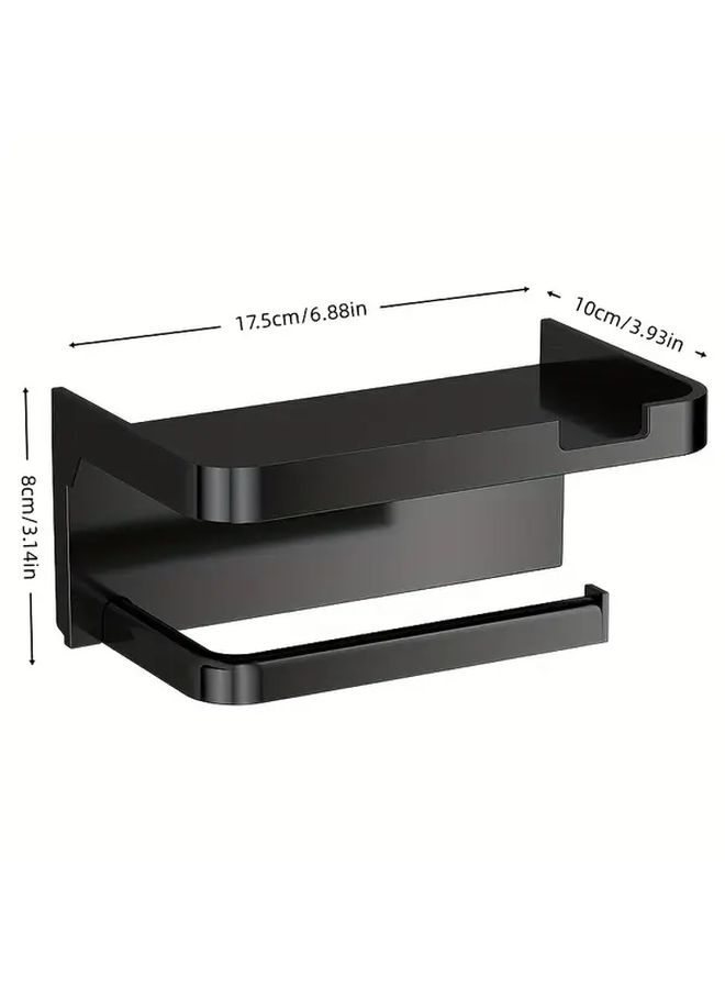 Heavy Duty Black Over The Toilet Tissue Holder And Phone Shelf Combo Space Saving - Image 3