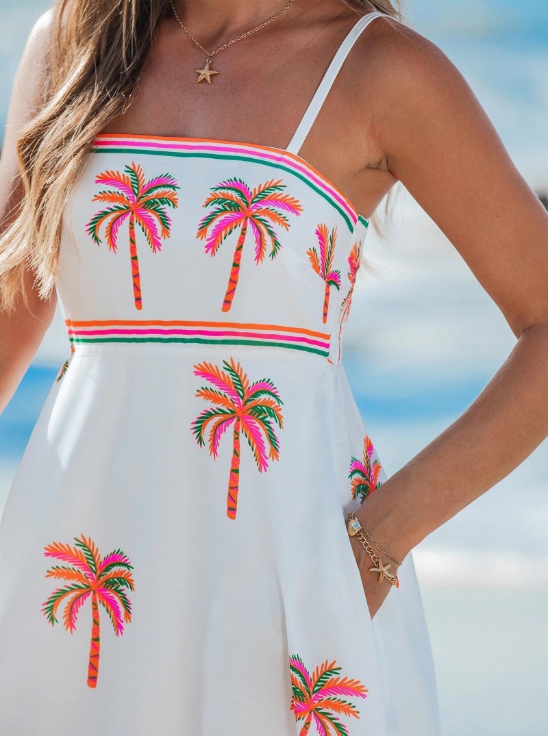 popvil Women Summer Maxi Dress 2026 Spaghetti Strap Long Beach Dress Boho A-Line Flowy Casual Sleeveless Sun Dress Vacation Party(White,Small) - Image 4