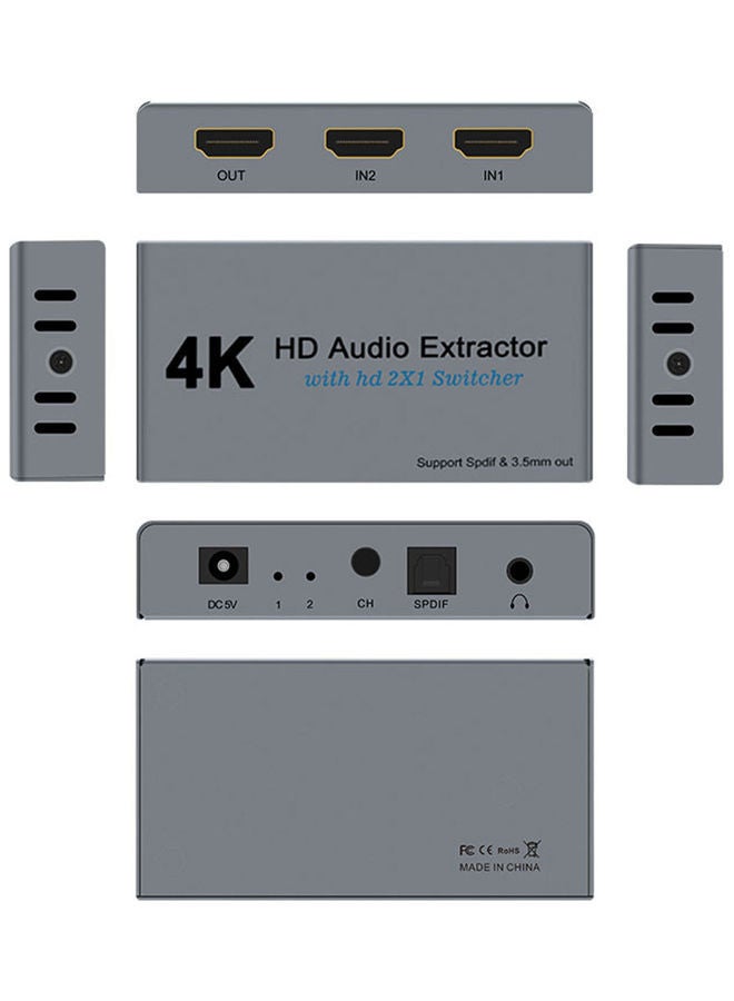 NIBEMINENT HD Switch 2 in 1 out 4K to HD-Optical SPDIF E21 Audio Extractor Splitter Grey - Image 4