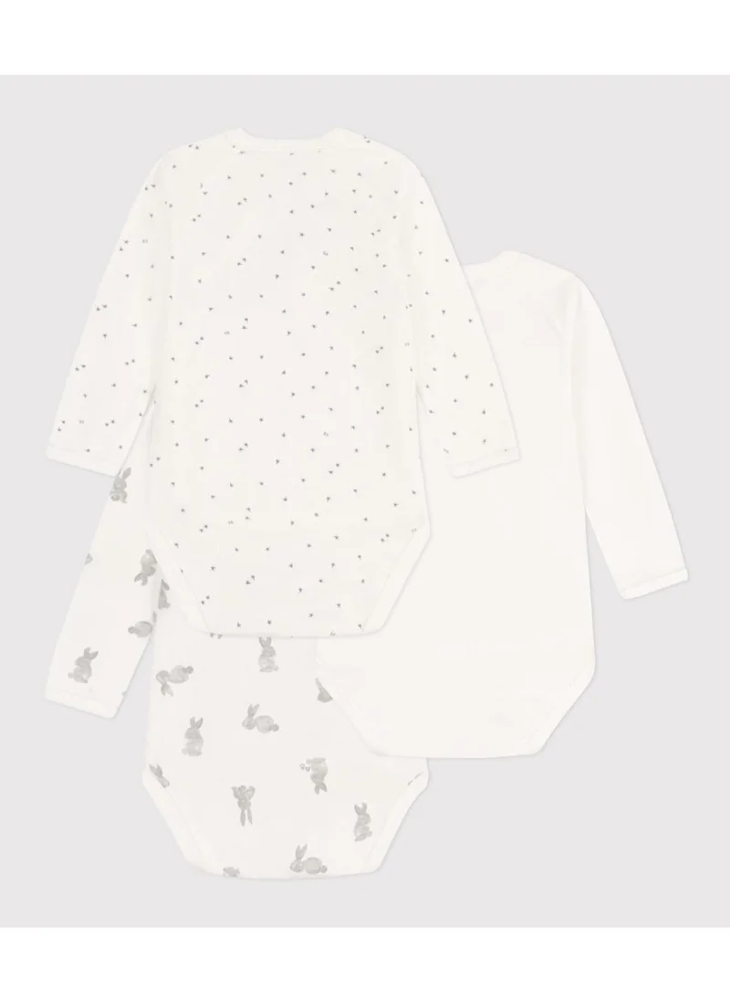 Petit Bateau Long-sleeved wrapover rabbit themed cotton bodysuits - Pack of 3